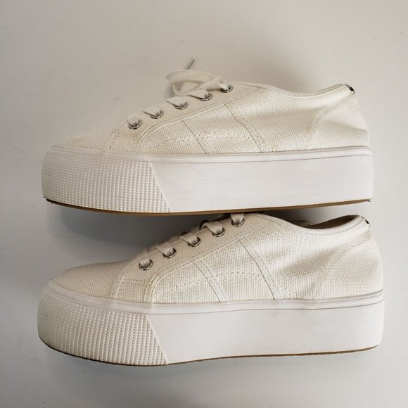 Steve Madden Emmi Platform Lace Up Sneakers White Chunky Canvas Shoes Size 8.5 - Picture 8 of 12